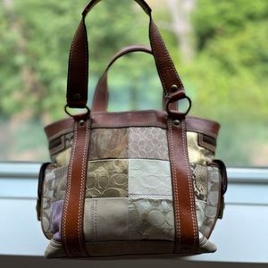 Vintage limited edition patch Coach leather tote with fabric and leather patches